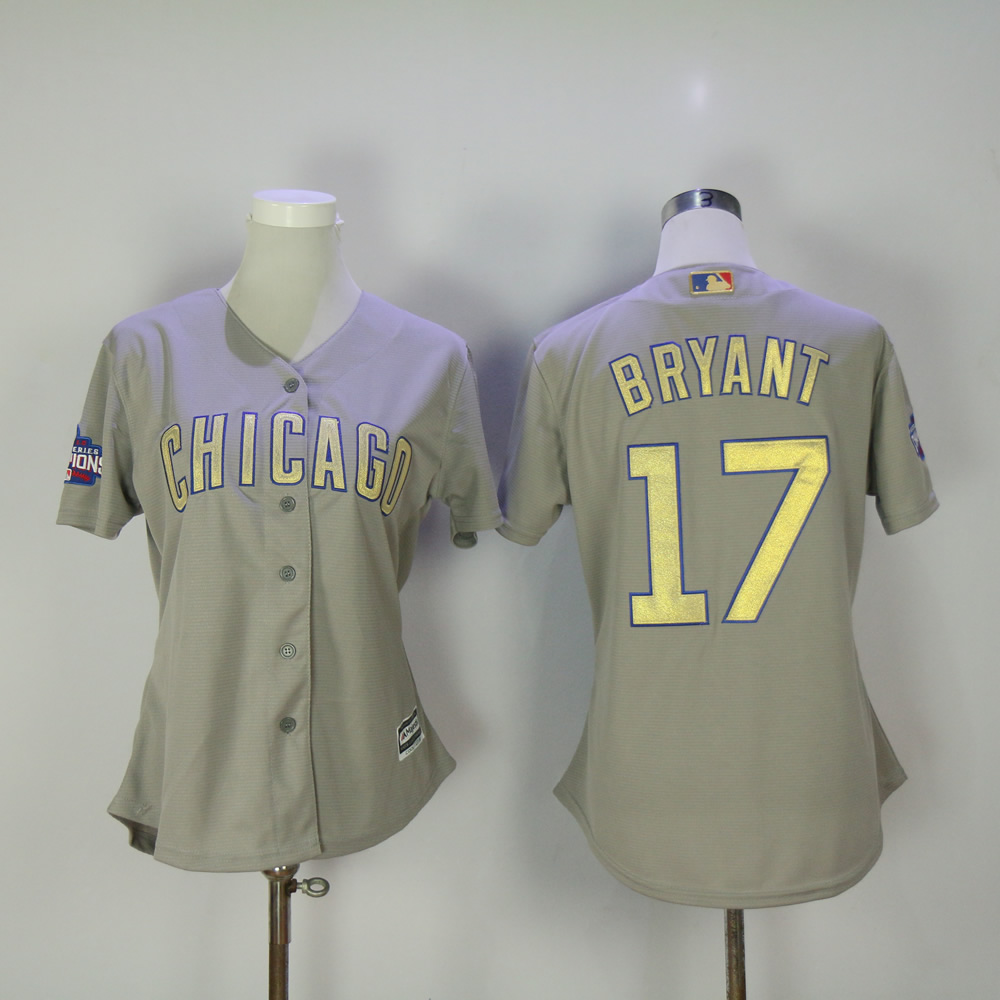 Women Chicago Cubs 17 Bryant Grey Champion MLB Jerseys